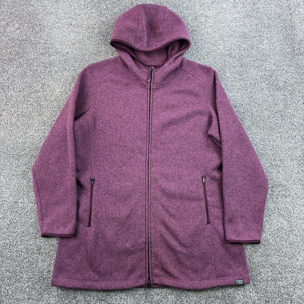 L.L. Bean Sweater Fleece Hooded Jacket Women's XL Pet Purple Zip Coat 503354